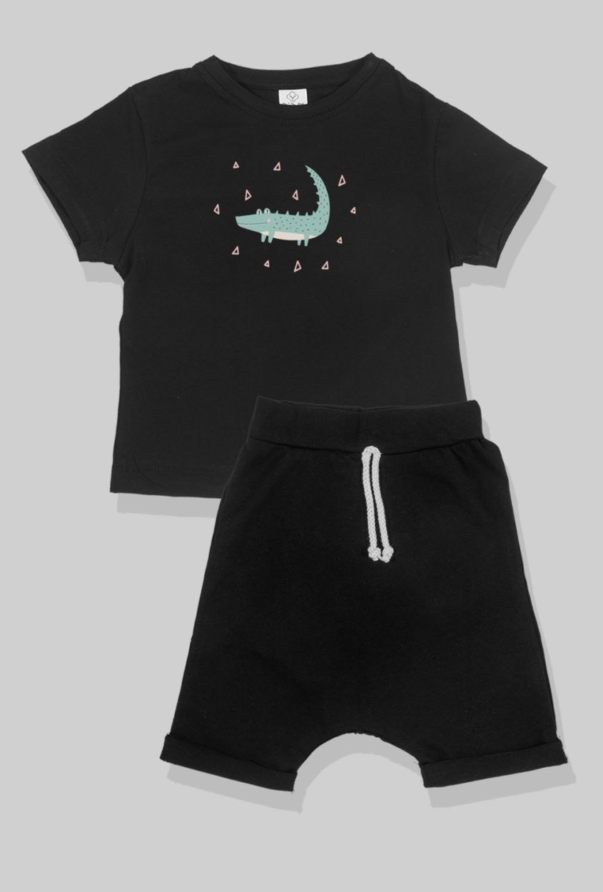 Nursery Set - Top & Pants - Crocodile - Black (2-5 Years)