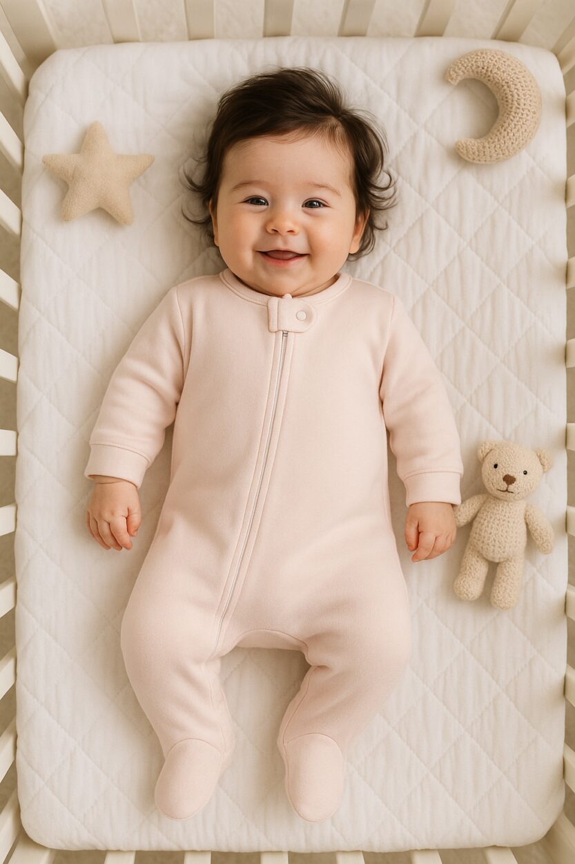 Baby Jersey/Flannel Double Zip Romper - Plain Light Pink (0-3M)