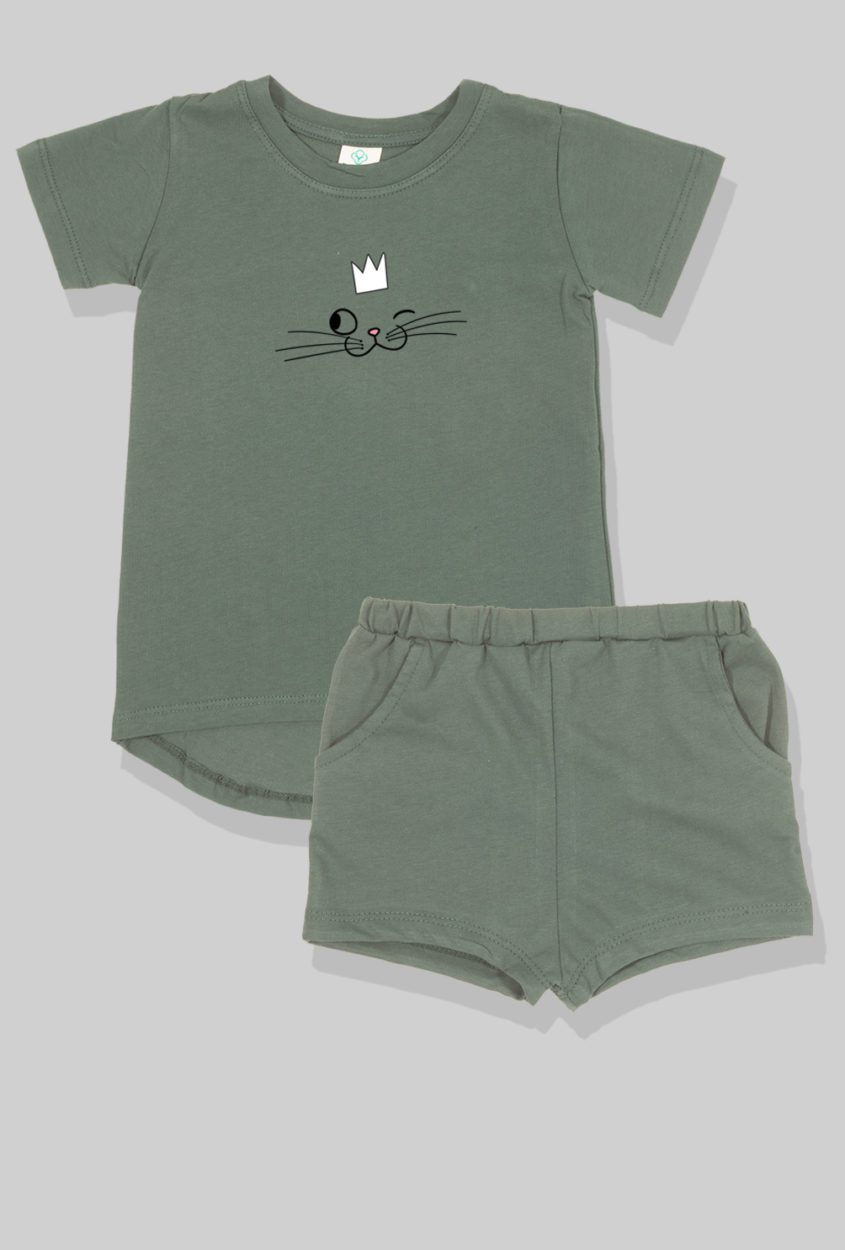 Nursery Set - Top & Pants - Winking Cat - Green (2-5 Years)
