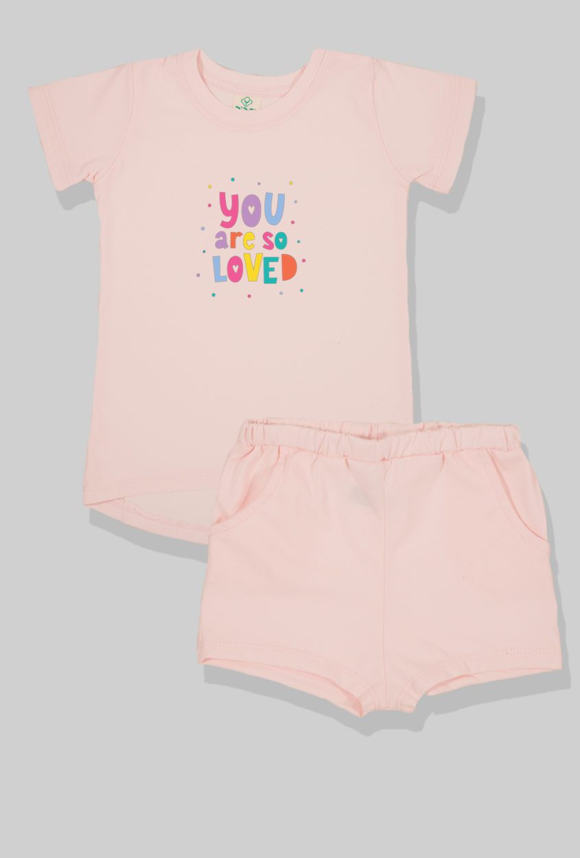 Nursery Set - Top & Pants - Love - Light Pink (2-5 Years)