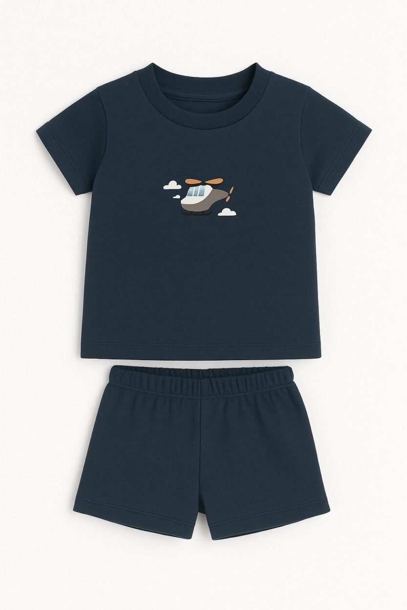 Short Sleepsuit Set | Blue Print Helicopter (2-4 Years)