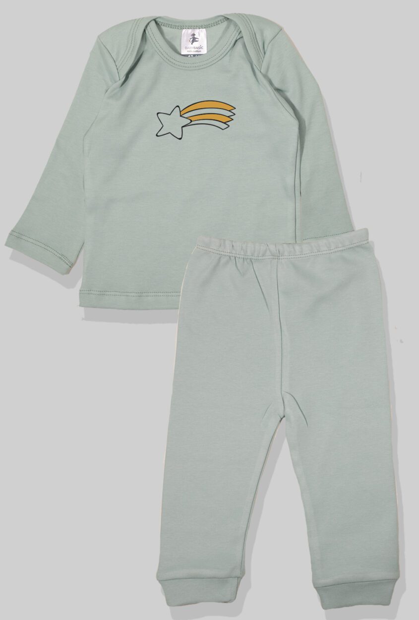 Long Sleeve Flannel Sleepsuit - Shooting Star - Green (1-2.5 Years)