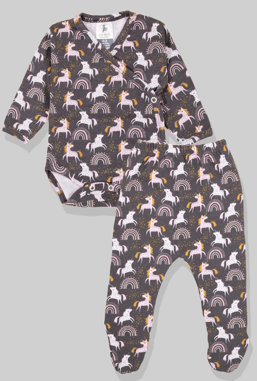 3-Pack Sets - Envelope Bodysuit & Footie Jersey - Purple & Unicorns