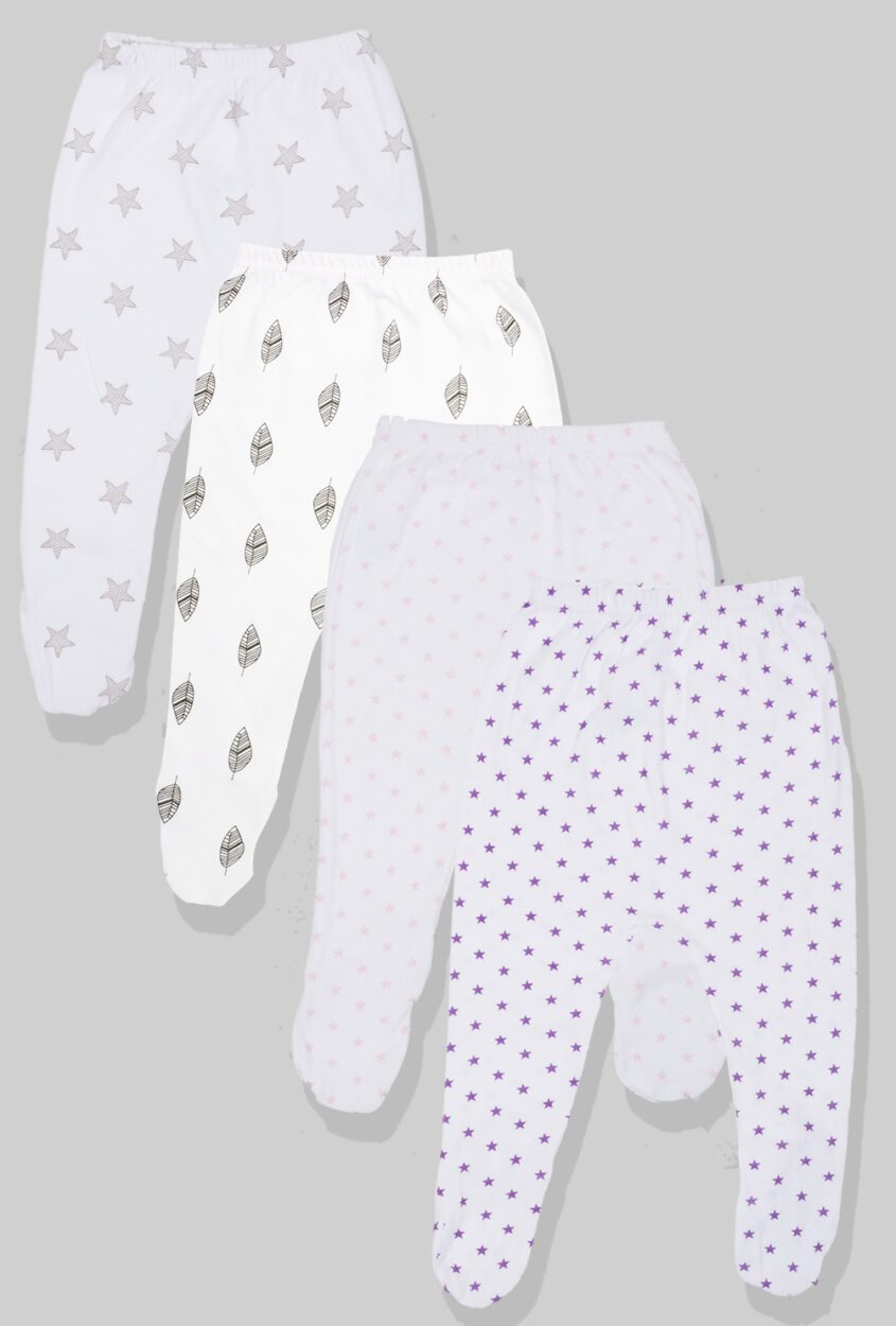 4-Pack Flannel Footies - Stars & Leaves (0-3M)