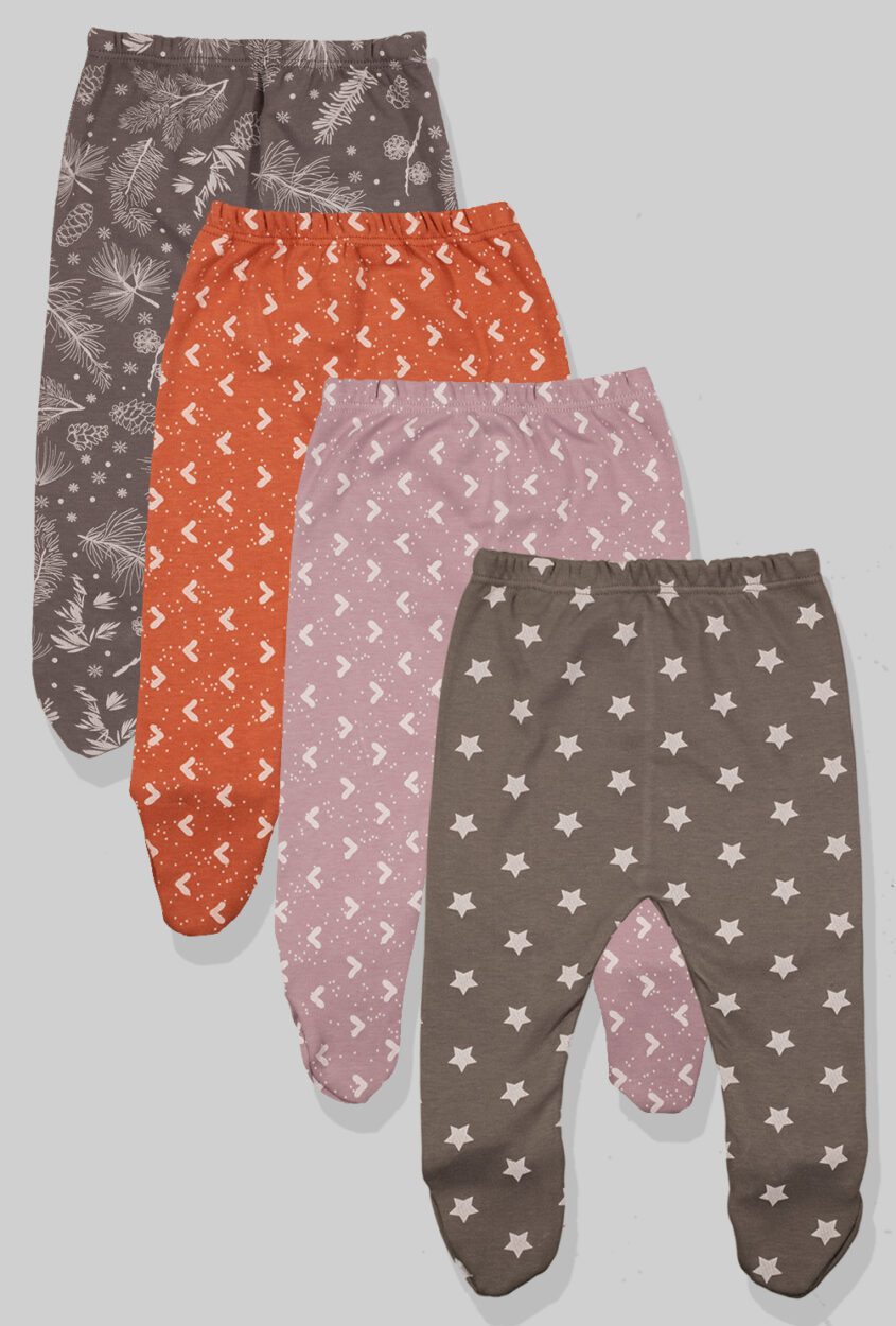 4-Pack Flannel Footies - Stars Triangles Flowers (0-3M)