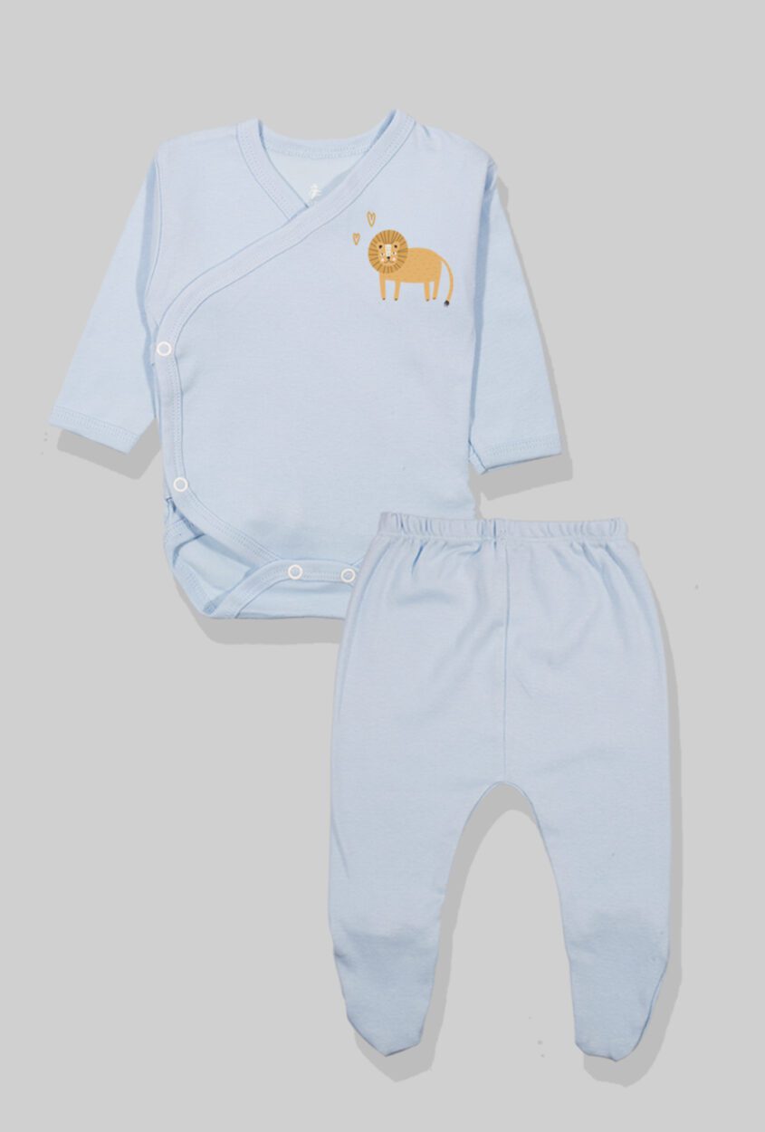 Envelope Bodysuit & Footie Set Jersey/Flannel - Light Blue - Lion (0-3M)