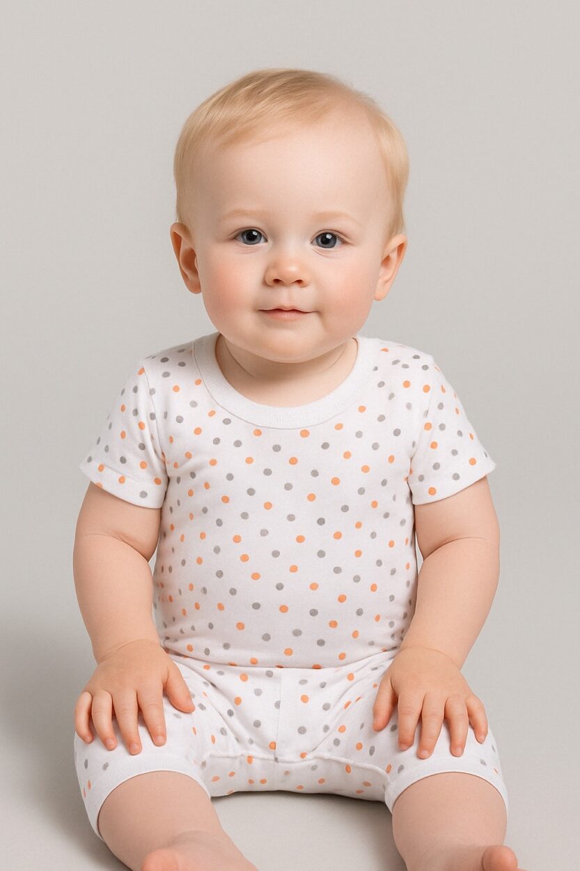 Short Zipsuit - Dots - Brown Gray (3-24 Months)