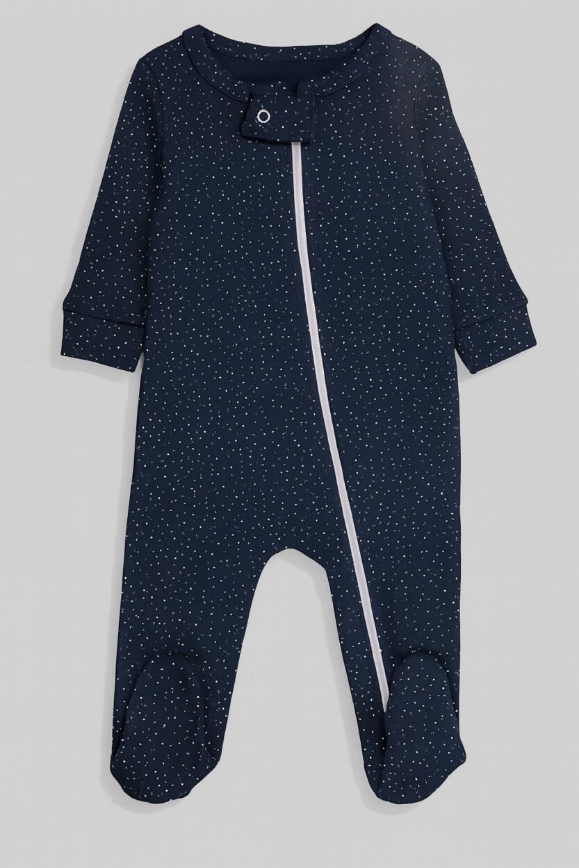 Baby Flannel Romper with Zipper - Blue Dots (0-3M)
