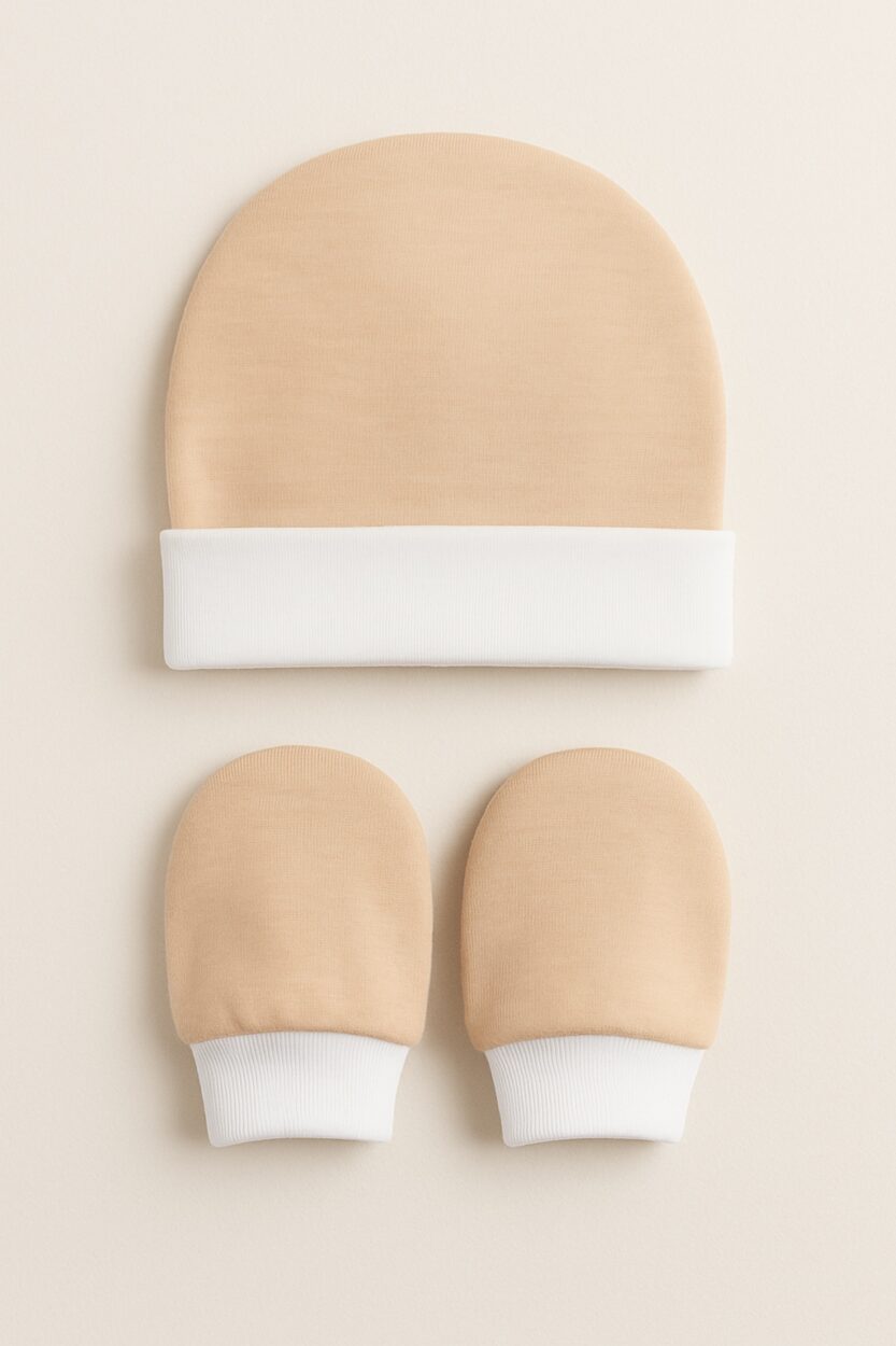 Baby Hat & Mittens - Beige