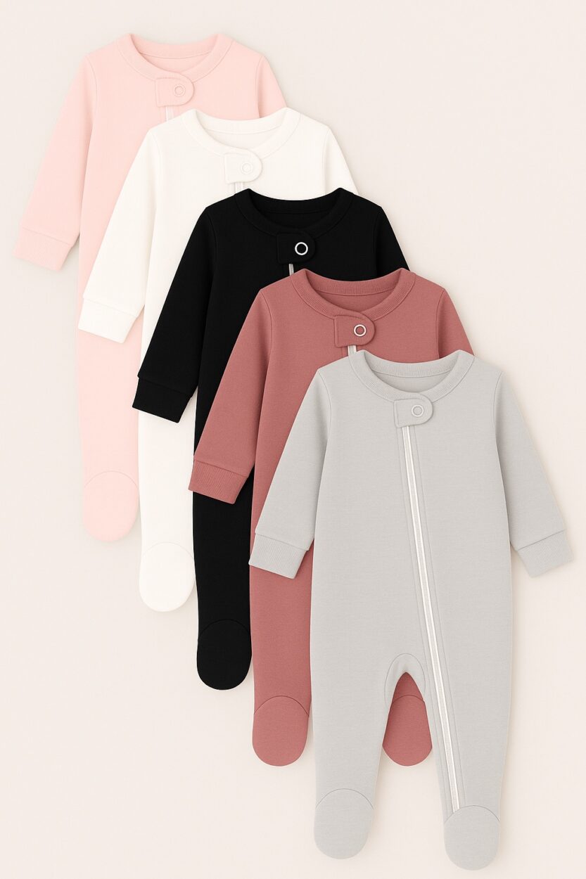 5-Pack Double Zip Flannel Rompers - Plain Pack | Various Sizes