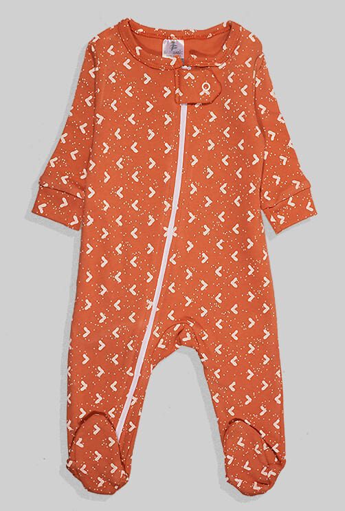 Flannel Zip Romper - Brown Triangles (0-18M)