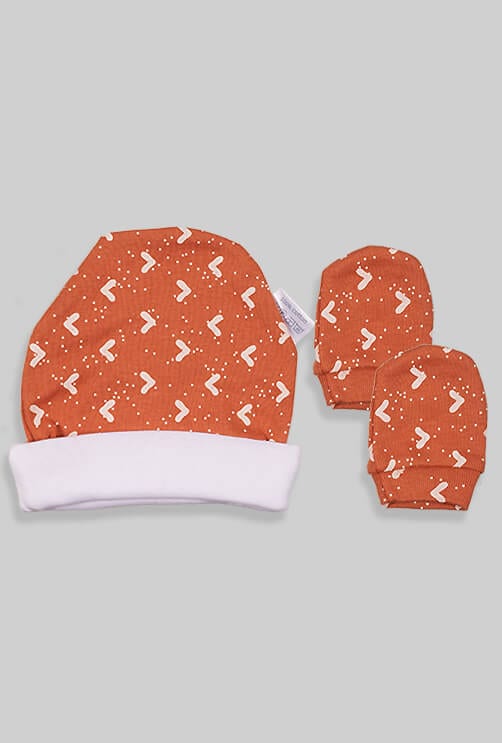 Baby Mittens & Hat - Brown Triangles Base