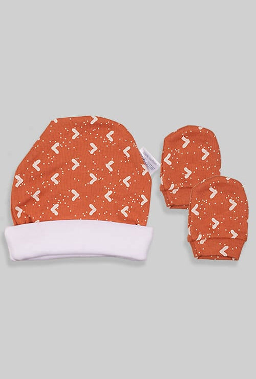 Baby Mittens & Hat - Brown Triangles Base