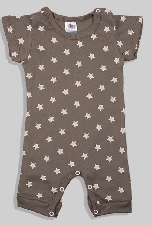 Set of 3 - Short Zipsuits - Triangles Stars Solid - Brown Gray (3-24 Months)