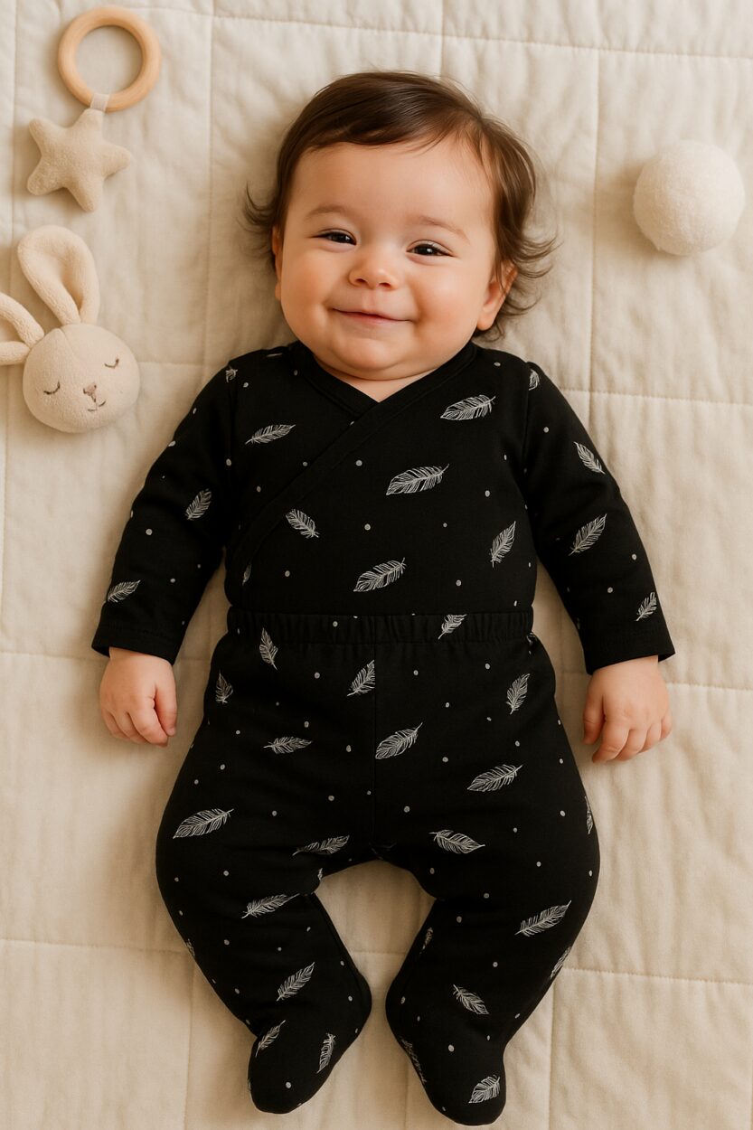 Envelope Bodysuit & Footie Set Flannel - Black Feathers (0-3M)