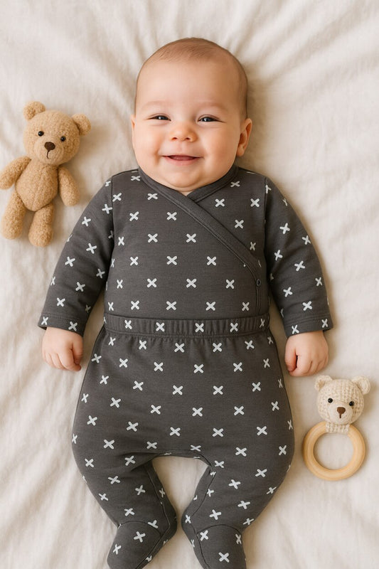 Envelope Bodysuit & Footie Set Flannel - Grey Plusses (0-3M)