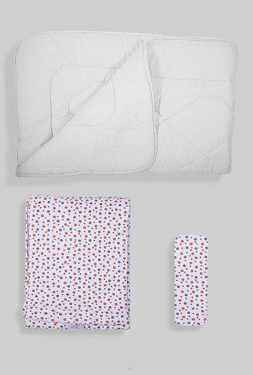 Baby Duvet + Cover + Fitted Sheet - White Base Dots