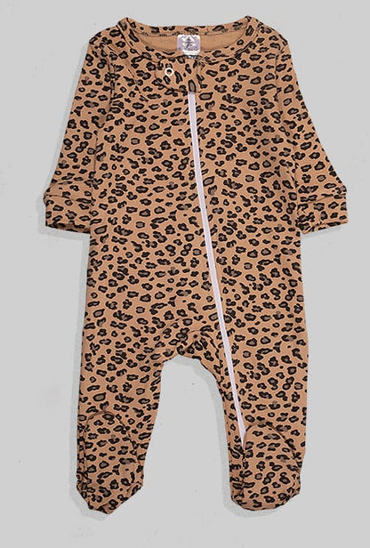 2-Pack Double Zip Flannel Rompers - Grey Brown Spotted (0-12M)