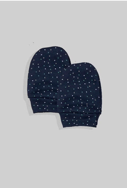 Baby Mittens & Hat - Blue Dots Base (0-3M)