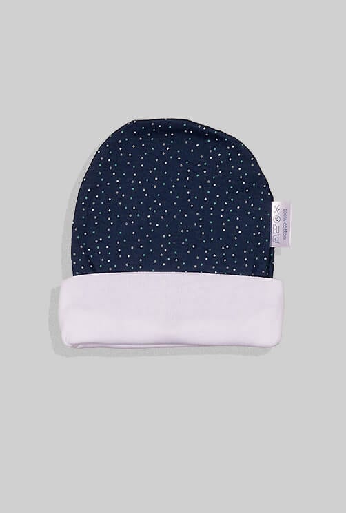 Baby Mittens & Hat - Blue Dots Base (0-3M)