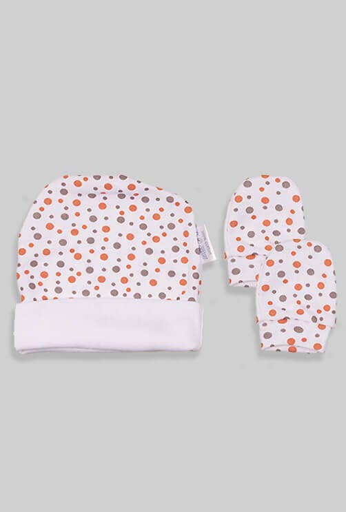 Baby Mittens & Hat - White Dots Base