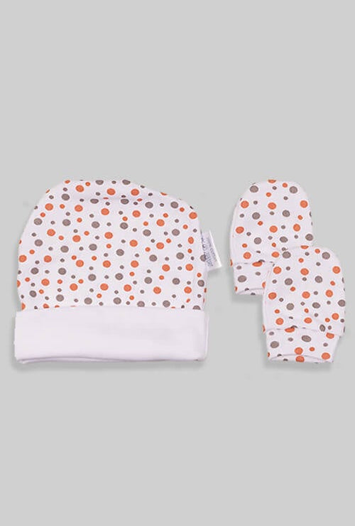 Baby Mittens & Hat - White Dots Base