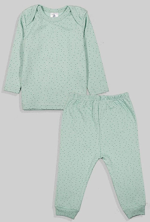 Long Sleeve Flannel Sleepsuit Set - Dots - Green (3 Months Up to 2.5 Years)