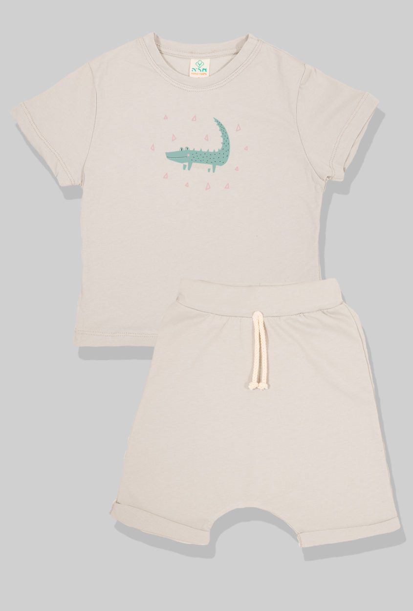 Nursery Set - Top & Pants - Crocodile - Light Gray (2-5 Years)