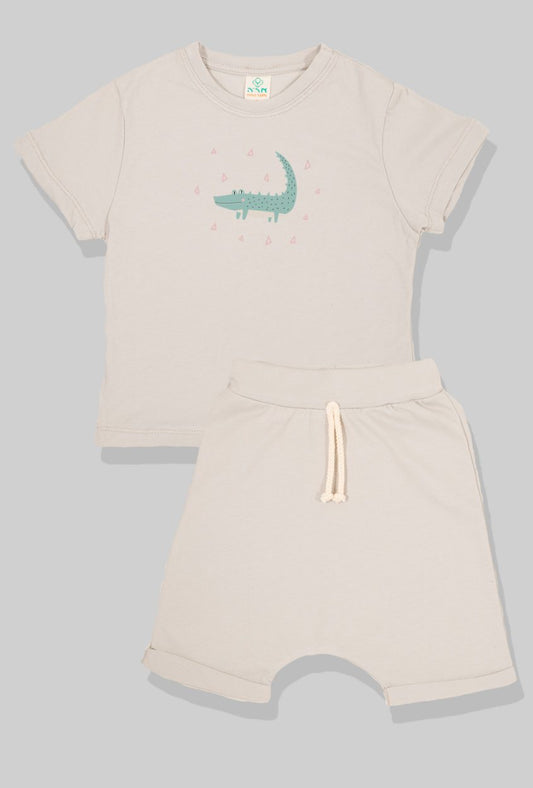 Nursery Set - Top & Pants - Crocodile - Light Gray (2-5 Years)