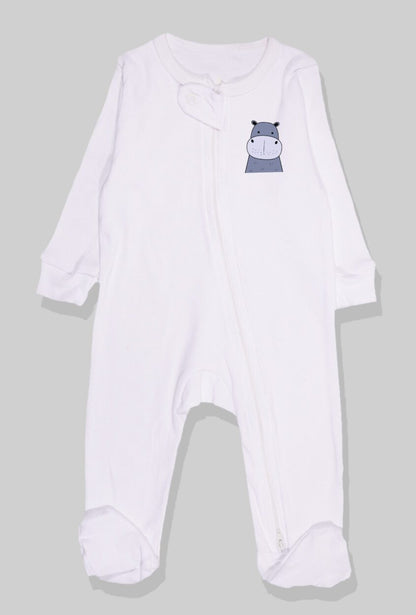 5-Pack Double Zip Flannel/Jersey Rompers - Animals (0-3M)