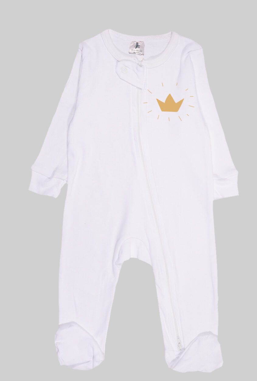 Flannel Zipsuit - White Solid - Crown (0-12 Months)