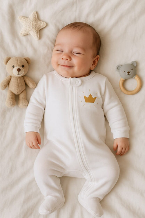 Baby Jersey/Flannel Double Zip Romper - Plain - Crown (0-3M)