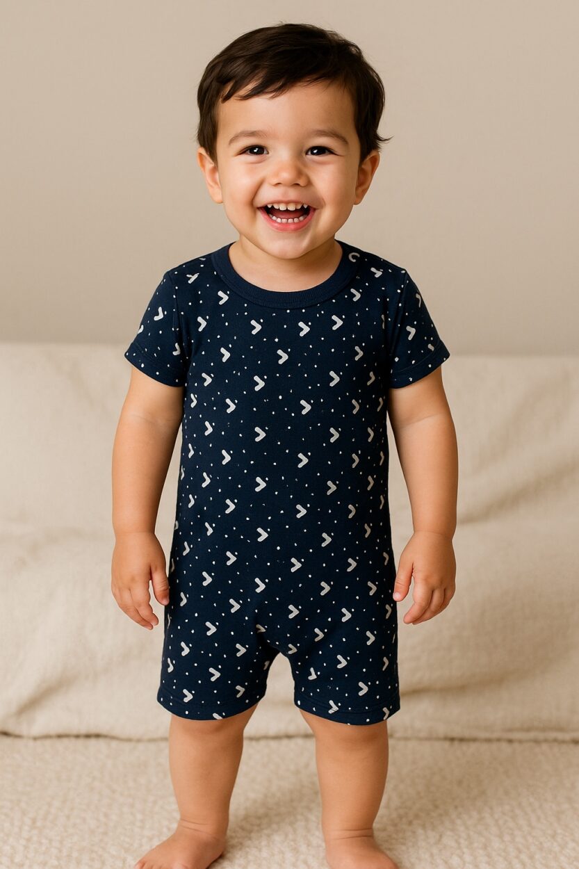 Short Zipsuit - Blue - Triangles (3-24 Months)