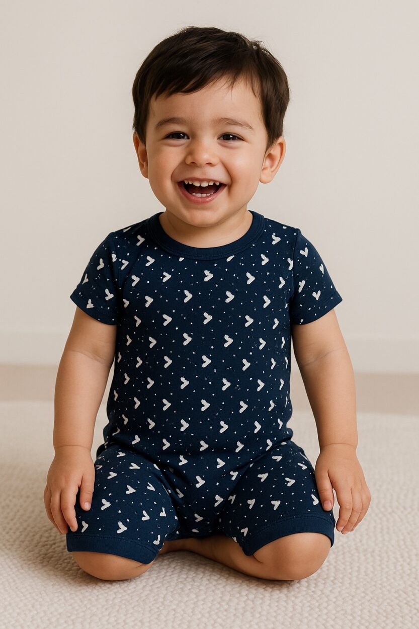 Short Zipsuit - Blue - Triangles (3-24 Months)