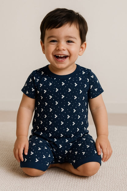 Short Zipsuit - Blue - Triangles (3-24 Months)