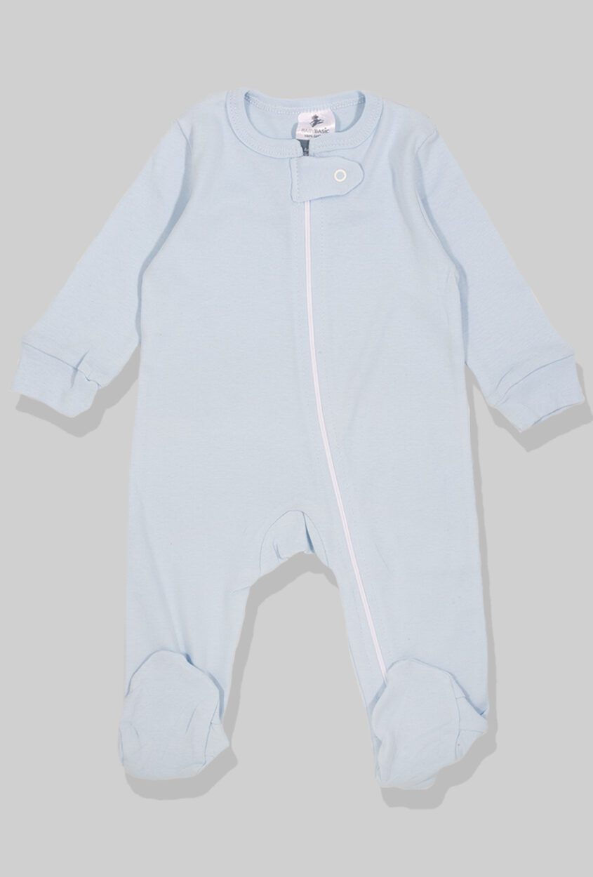 Baby Jersey Romper with Zipper - Plain Light Blue (0-3M)