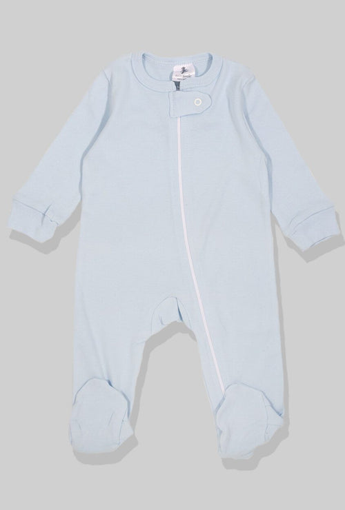 Baby Jersey Romper with Zipper - Plain Light Blue (0-3M)
