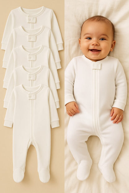 5-Pack Flannel/Jersey Double Zip Rompers | 0-3M