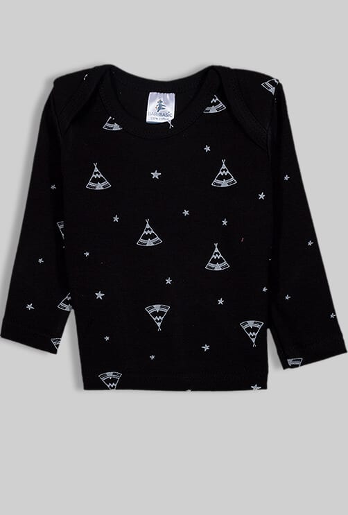 Long Sleeve Flannel Sleepsuit - Tents - Black (3 Months - 2.5 Years)
