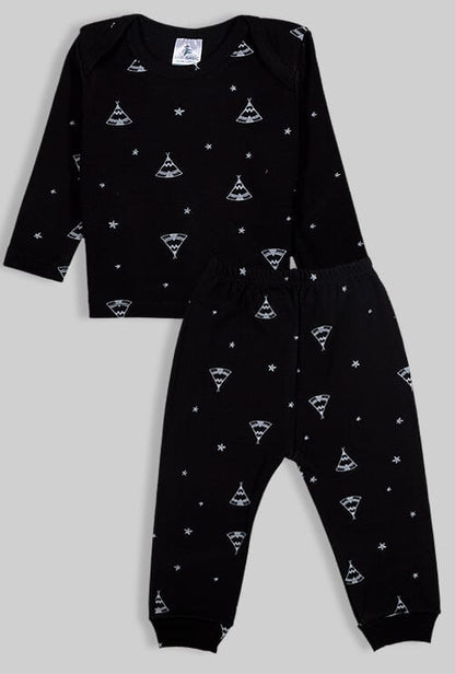 Long Sleeve Flannel Sleepsuit - Tents - Black (3 Months - 2.5 Years)