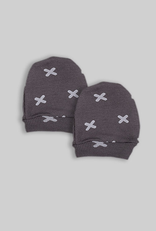 Baby Mittens - Grey Plusses Base (0-3M)