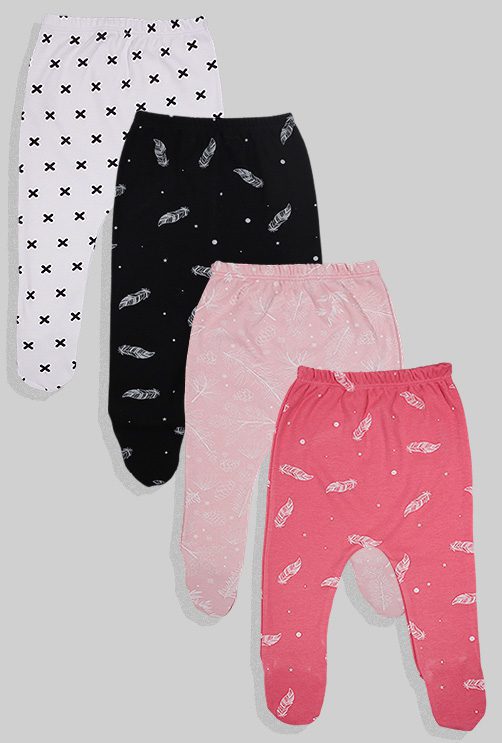 4-Pack Flannel Footies - Feathers Flowers X-Marks (0-3M)