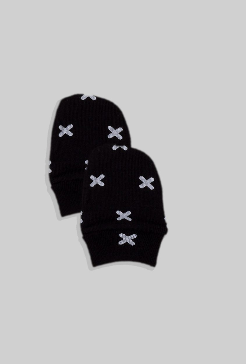 2-Pack Baby Mittens - Plusses - Black Grey (0-3M)