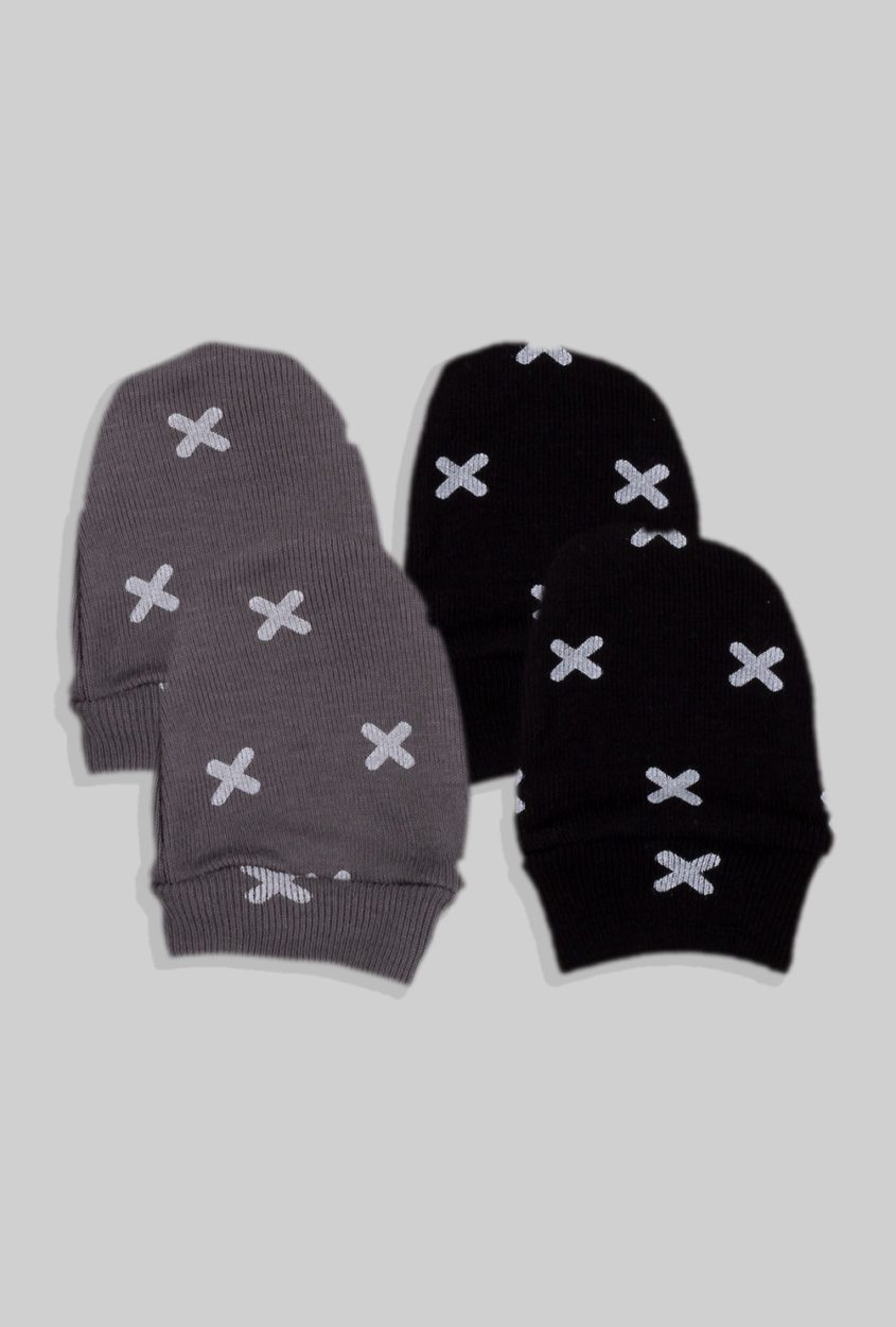 2-Pack Baby Mittens - Plusses - Black Grey (0-3M)