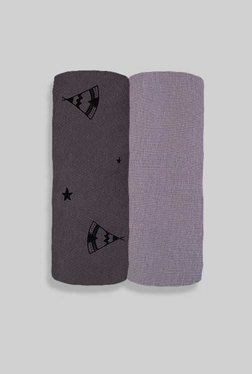 2-Pack Fitted Sheets - Plain Grey | Black Teepee - Cot / Toddler Bed | Cradle | Stroller