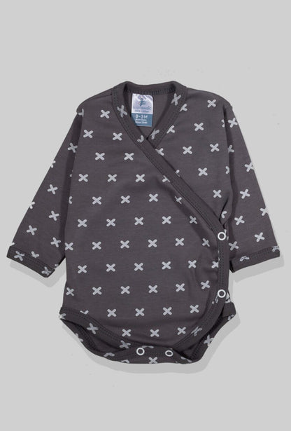 Envelope Bodysuit & Footie Set Flannel - Grey Plusses (0-3M)