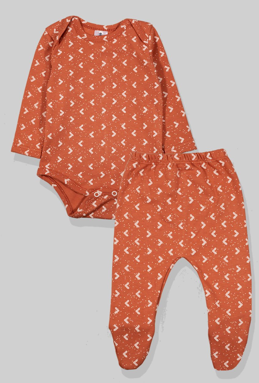 Flannel Bodysuit & Footie Set - Triangles - Brown (0 -2.5 Years)
