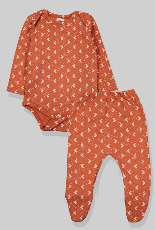 Flannel Bodysuit & Footie Set - Triangles - Brown (0 -2.5 Years)