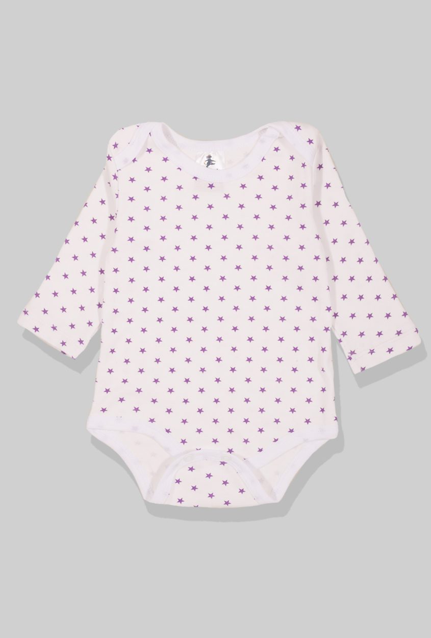 Flannel Open-Leg Pants & Bodysuit Set - Small Purple Stars (0-2 Years)