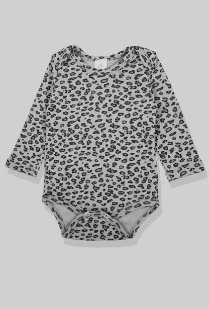 Flannel Open-Leg Pants & Bodysuit Set - Gray Leopard (0-2 Years)